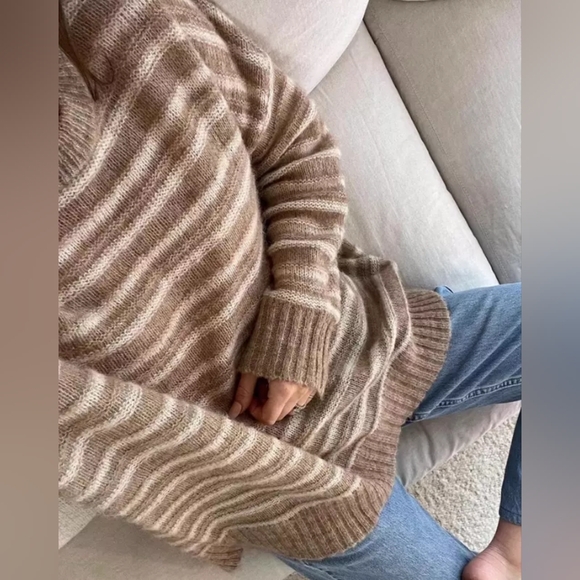 NWOT Jenni Kayne Cocoon Crewneck Sweater Sand Stipe Tan Oversized XXS-Small! - Picture 12 of 13